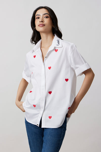 Pallavi Swadi White Red Heart Embroidered Shirt indian designer wear online shopping melange singapore