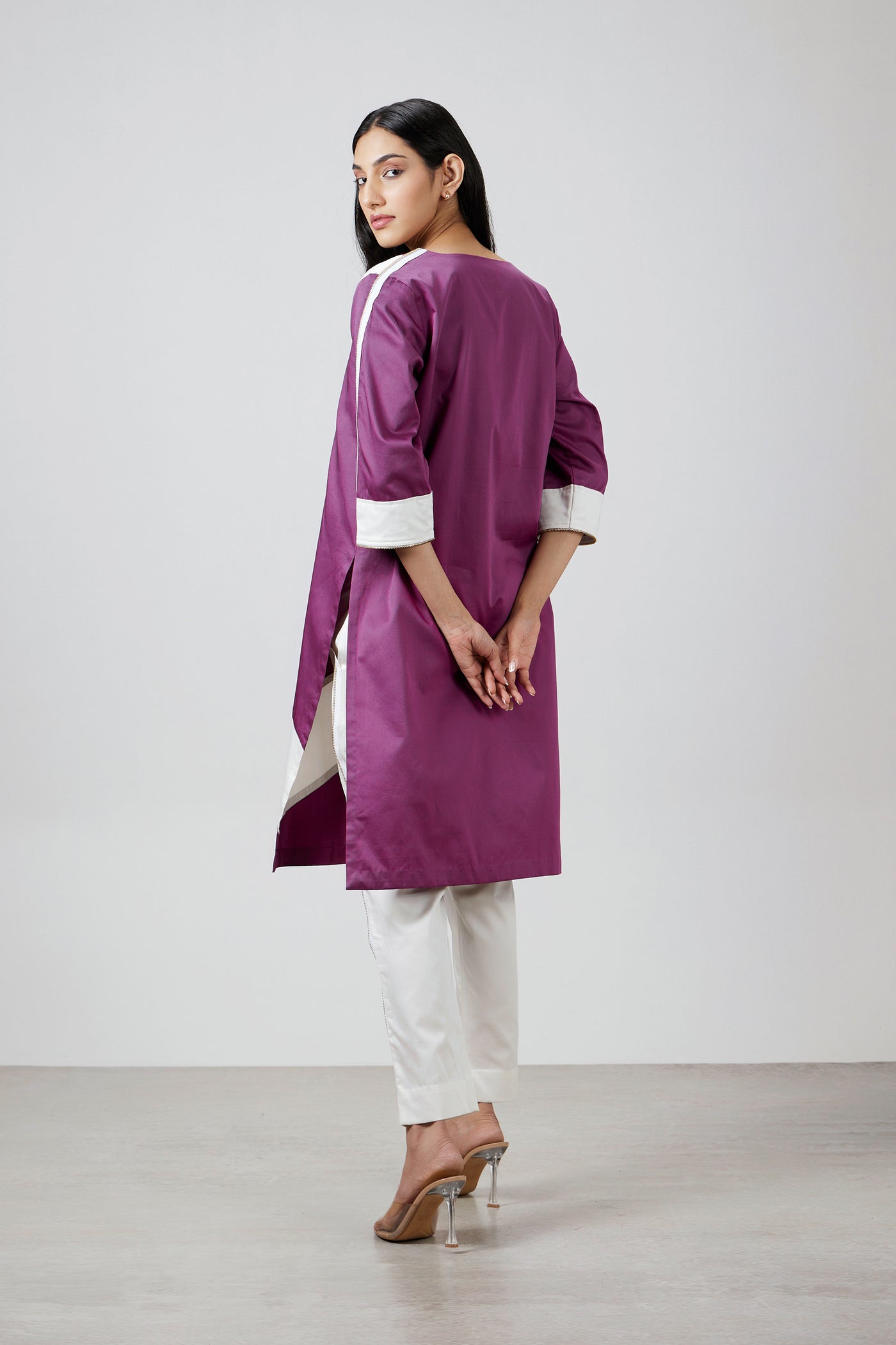 Pallavi Swadi Wine Stripe Kurta Set indian designer wear online shopping melange singapore
