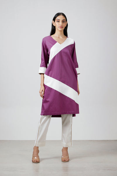 Pallavi Swadi Wine Stripe Kurta Set indian designer wear online shopping melange singapore
