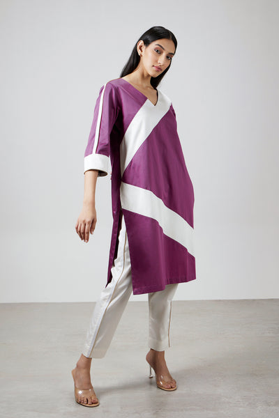 Pallavi Swadi Wine Stripe Kurta Set indian designer wear online shopping melange singapore
