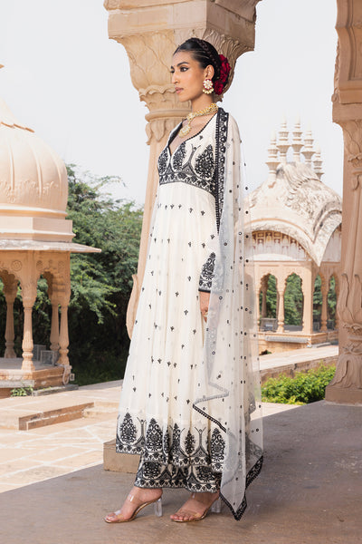 Preevin Black And White Big Tower Anarkali With Embroidered Dupatta indian designer wear online shopping melange singapore