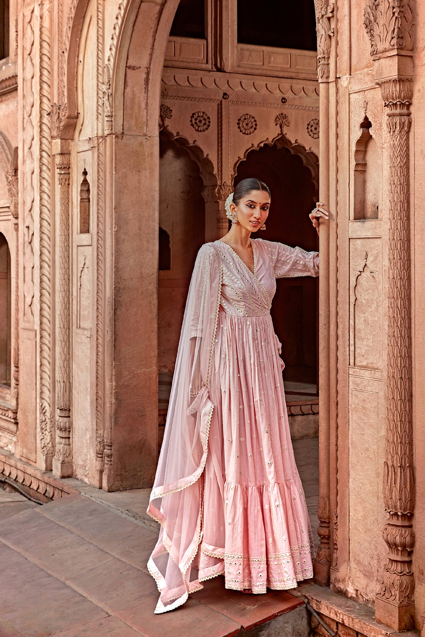 Preevin Blush Pink All Three Angrakha indian designer wear online shopping melange singapore