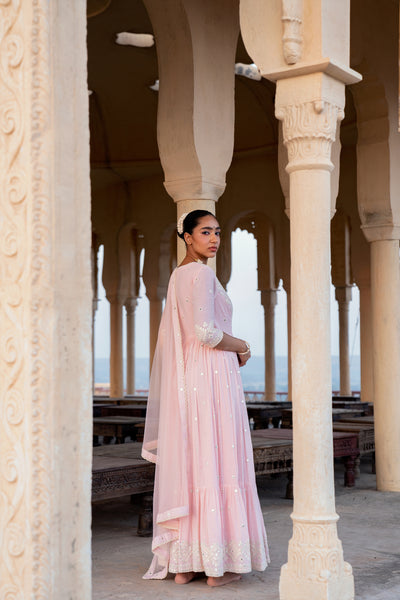 Preevin Blush Pink Diamond Angrakha indian designer wear online shopping melange singapore