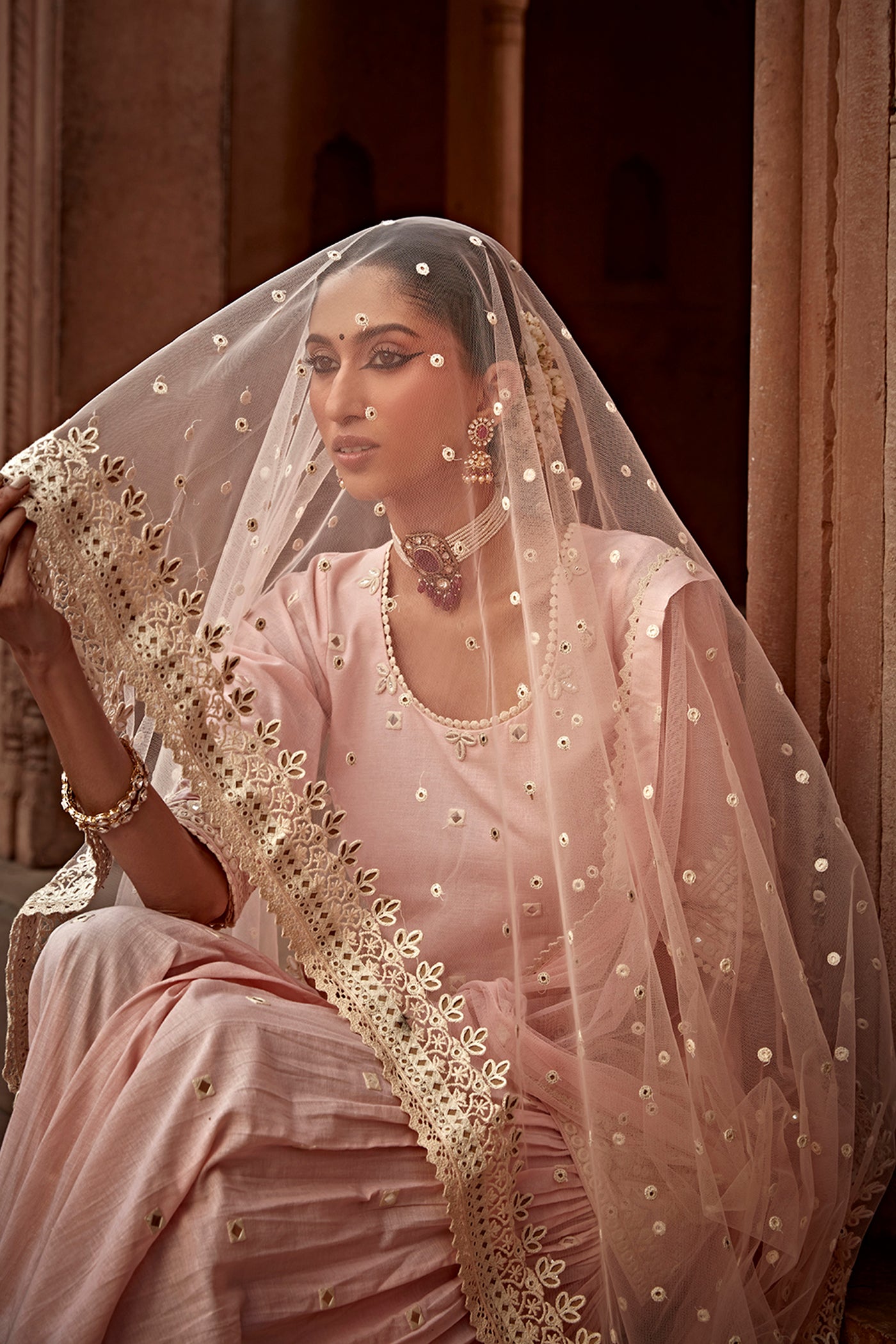 Preevin Blush Pink Diamond Straight Sharara indian designer wear online shopping melange singapore