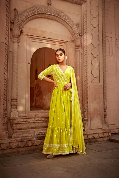 Preevin Neon Green All Three Angrakha indian designer wear online shopping melange singapore