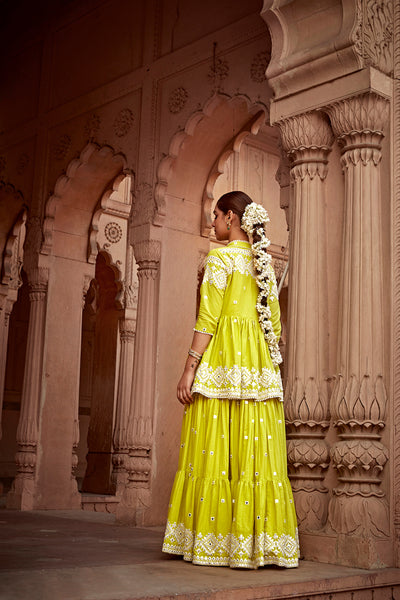 Preevin Neon Green Diamond Jacaket with Anarkali indian designer wear online shopping melange singapore