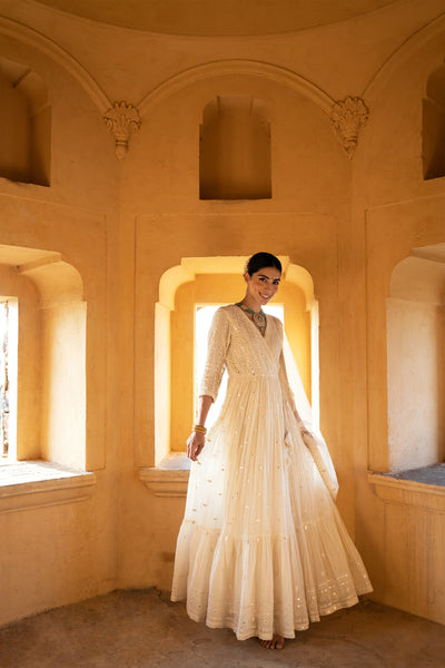 Preevin Off White All Three Angrakha indian designer wear online shopping melange singapore