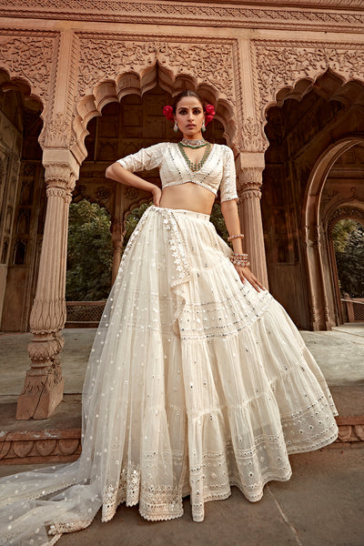 Preevin Off White All Three Lehenga With Embroidered Dupatta indian designer wear online shopping melange singapore