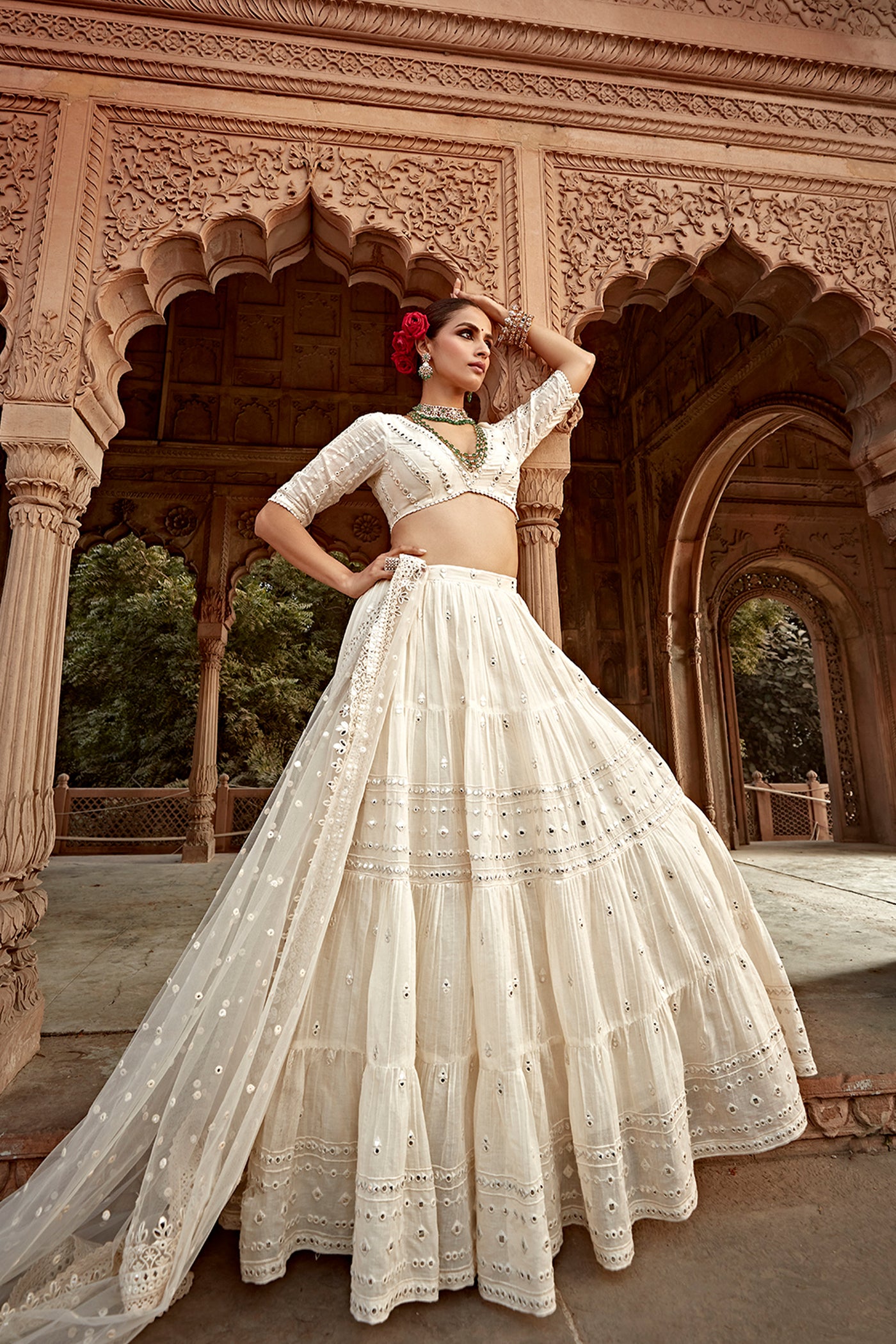 Preevin Off White All Three Lehenga With Embroidered Dupatta indian designer wear online shopping melange singapore