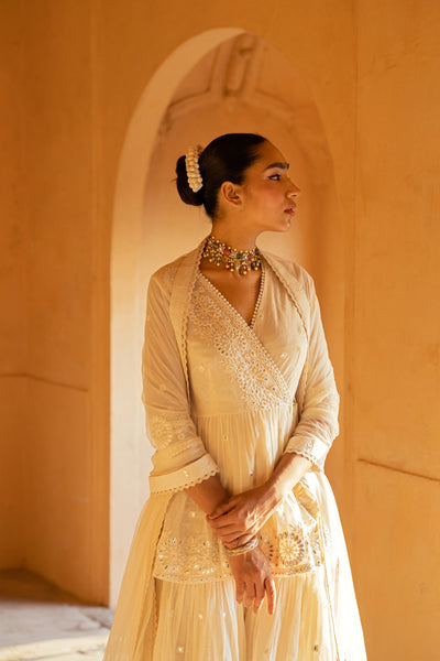 Preevin Off White Circle Peplum Sharara indian designer wear online shopping melange singapore