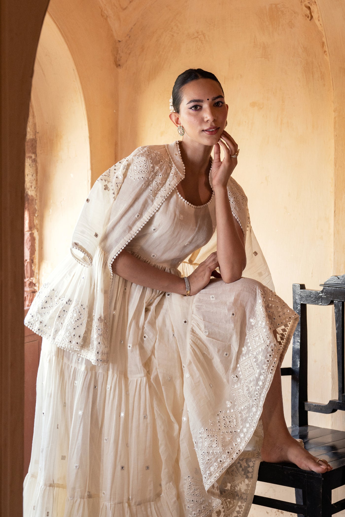 Preevin Off White Diamond Jacket With Anarkali indian designer wear online shopping melange singapore