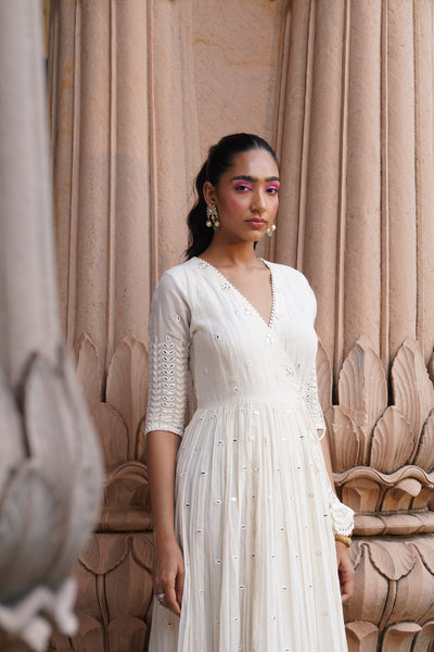 Preevin Off White Leaf Angrakha indian designer wear online shopping melange singapore