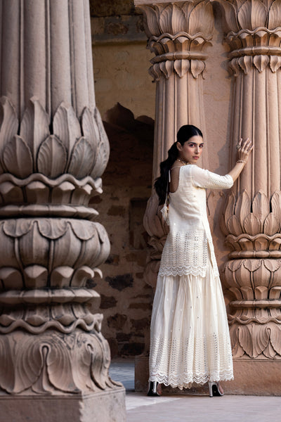 Preevin Off White Leaf Straight Sharara indian designer wear online shopping melange singapore