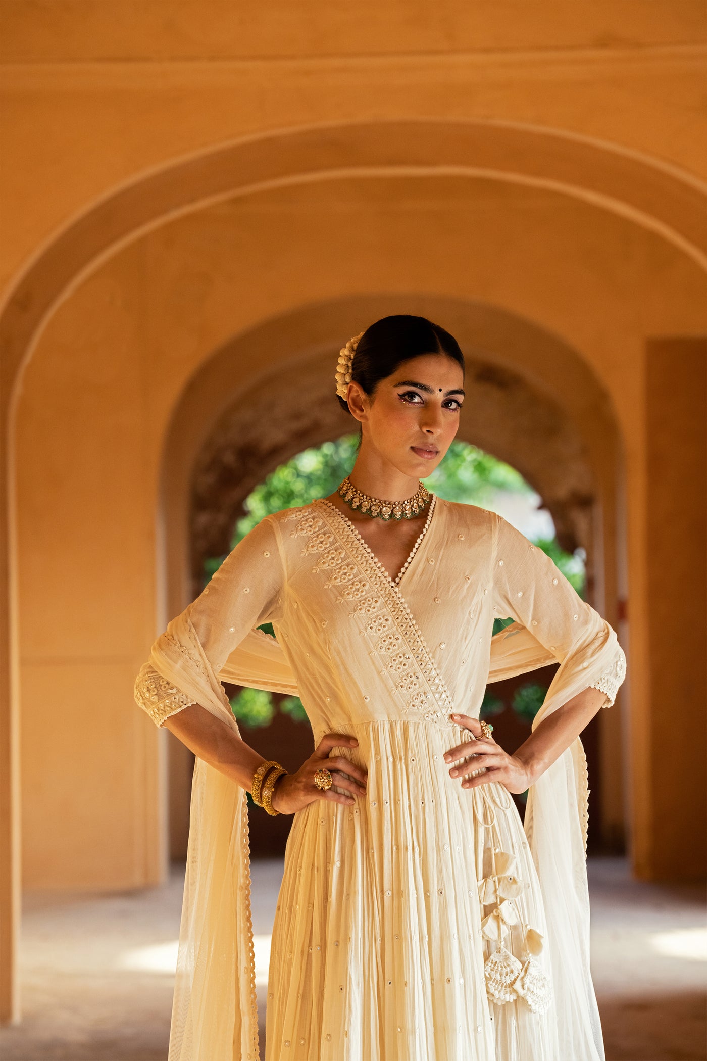 Preevin Off White Triangle Angrakha indian designer wear online shopping melange singapore