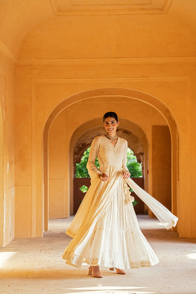 Preevin Off White Triangle Angrakha indian designer wear online shopping melange singapore