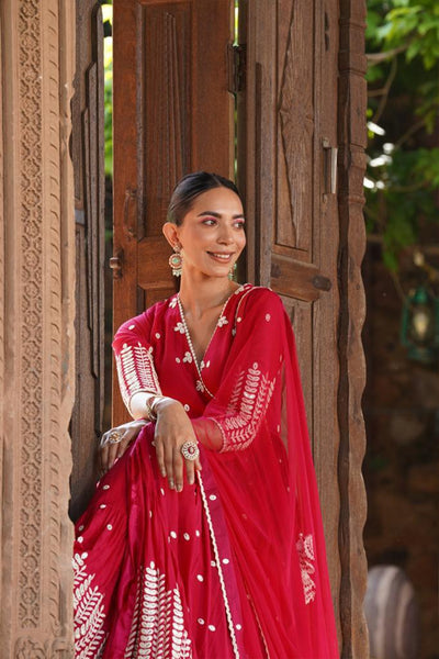 Preevin Red Leaf Angrakha indian designer wear online shopping melange singapore