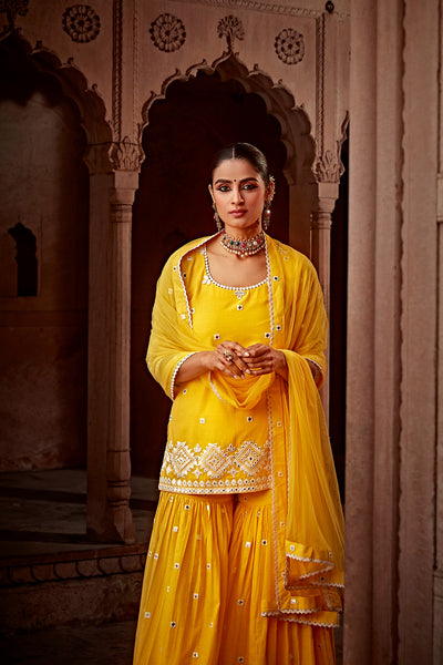 Preevin Yellow Diamond Straight Sharara indian designer wear online shopping melange singapore