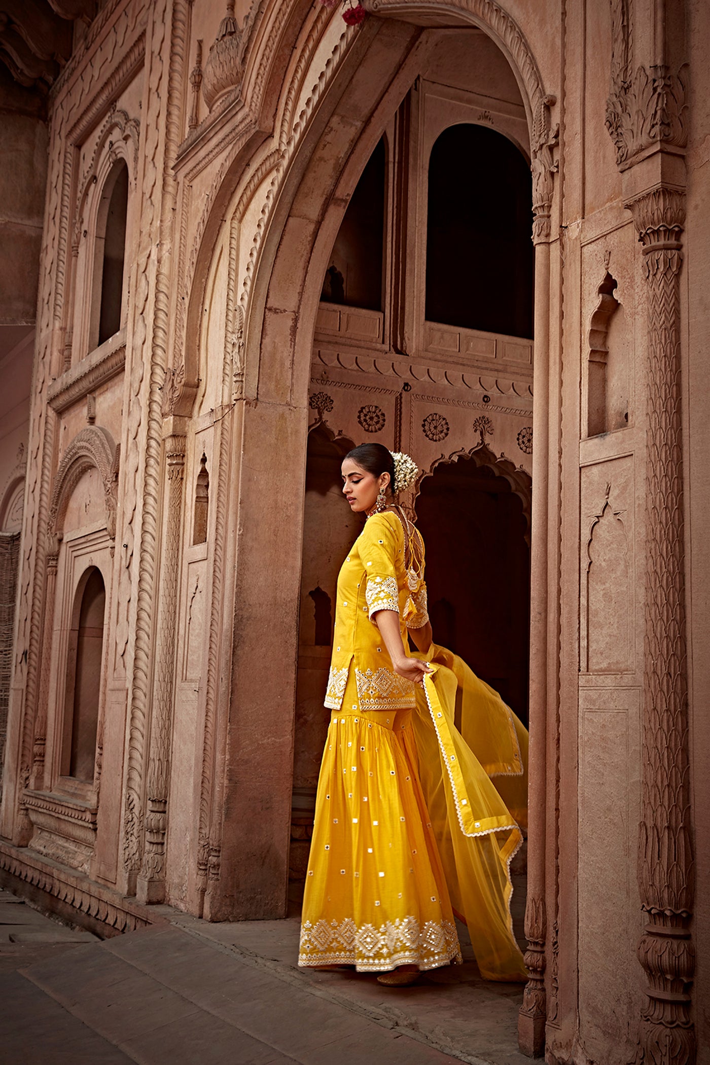 Preevin Yellow Diamond Straight Sharara indian designer wear online shopping melange singapore
