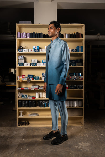 Project Bandi Blue Yaara Open Bandi With Matching Kurta Pajama Set indian designer wear online shopping melange singapore