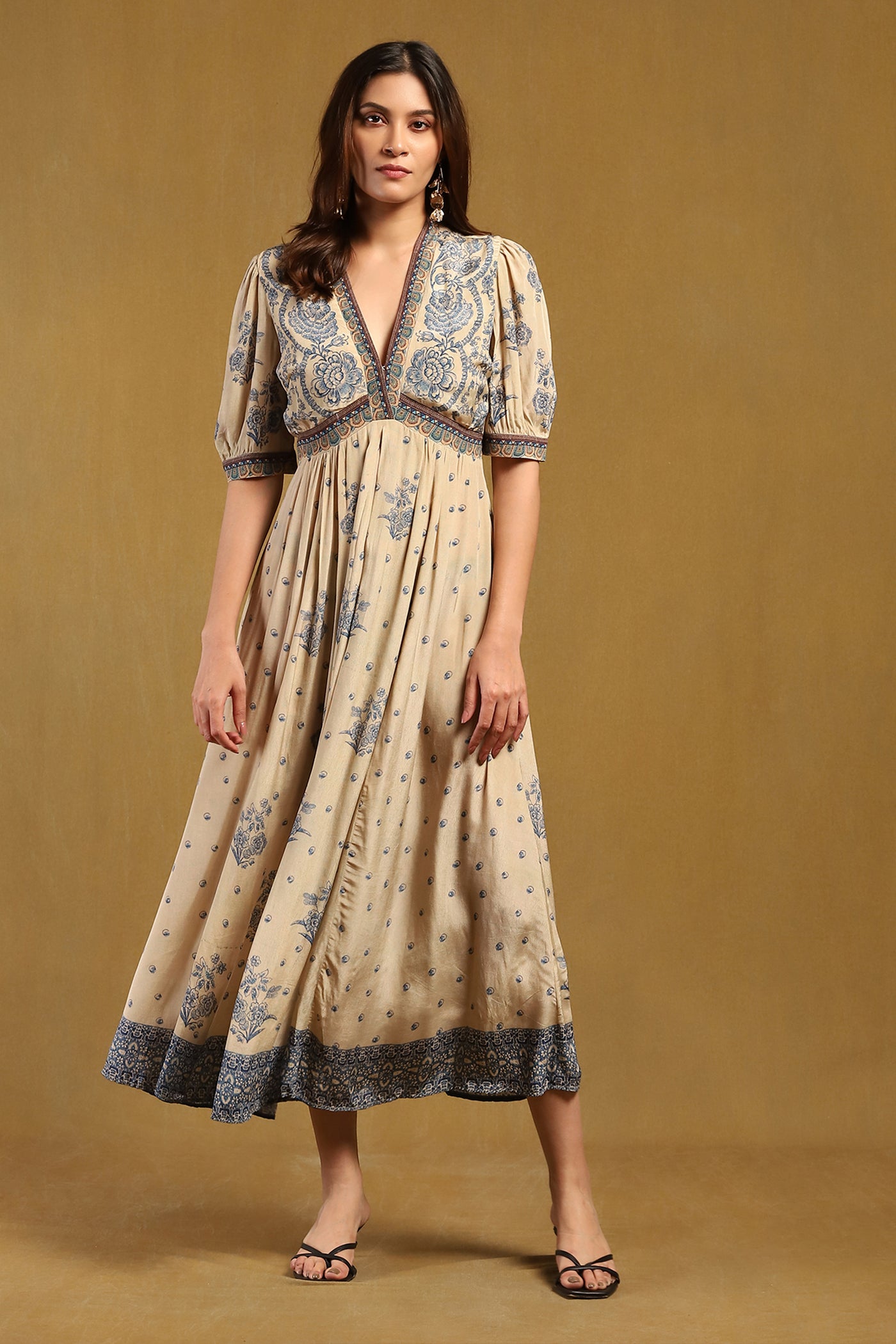 Ritu Kumar Beige Sulawasi Maxi Dress indian designer wear online shopping melange singapore