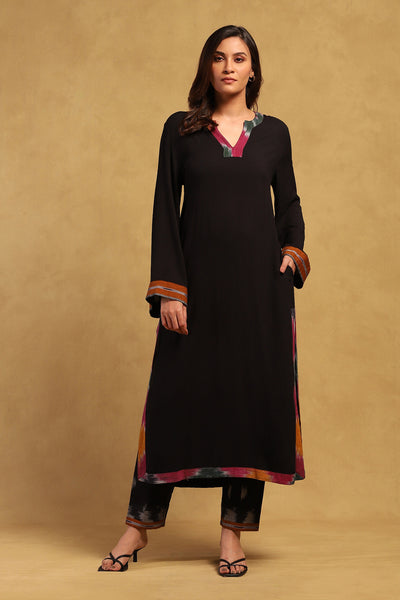 Ritu Kumar Black Ikkat Kurta With Pant indian designer wear online shopping melange singapore