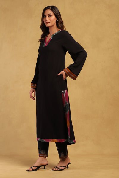 Ritu Kumar Black Ikkat Kurta With Pant indian designer wear online shopping melange singapore