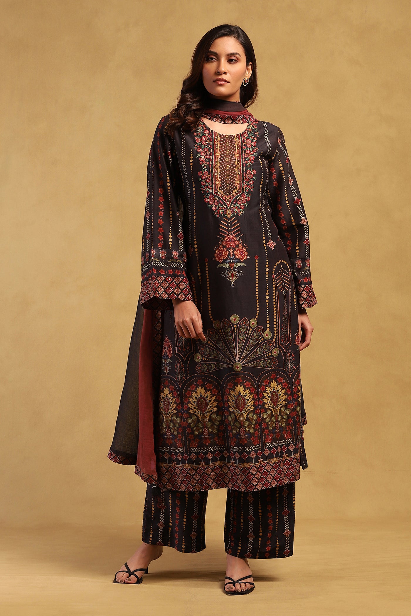 Ritu Kumar Black Kiraj Kurta With Palazzo And Dupatta indian designer wear online shopping melange singapore