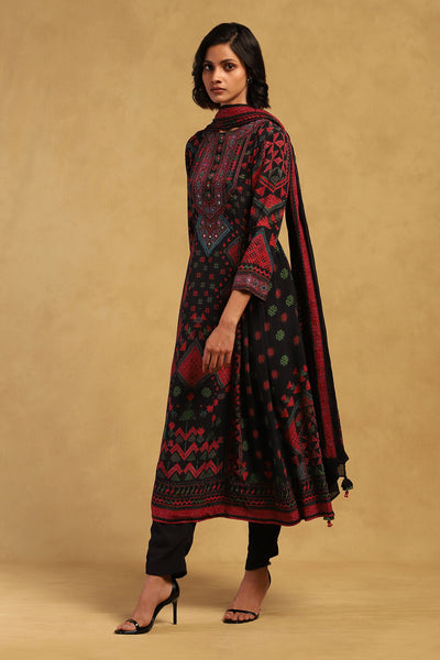 Ritu Kumar Black Zinat Kurta With Pant And Dupatta indian designer wear online shopping melange singapore