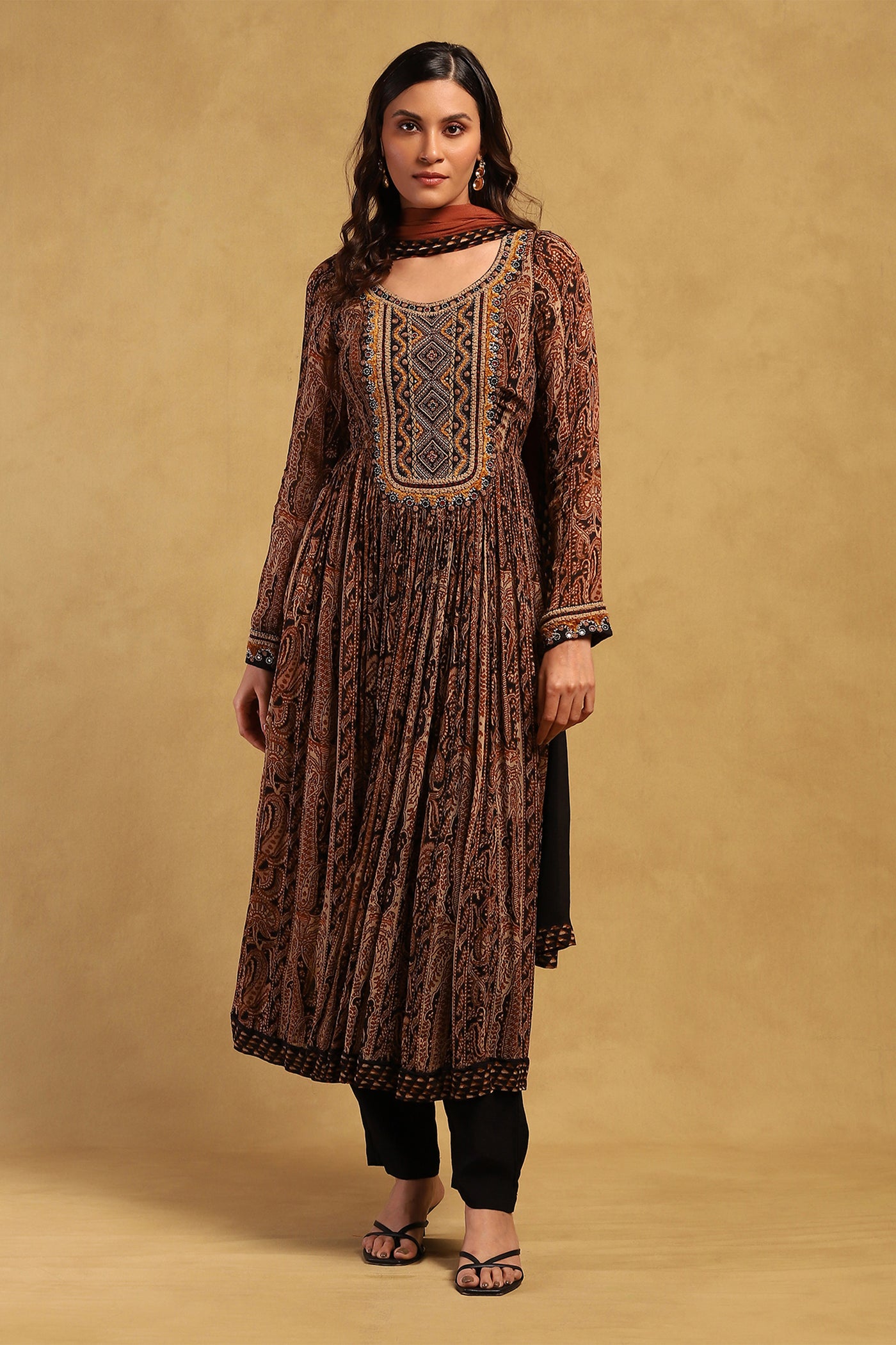 Black Meraki Border Kurta With Churidar And Dupatta