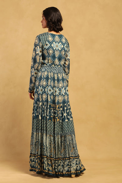 Ritu Kumar Blue Meraki Border Maxi Dress indian designer wear online shopping melange singapore