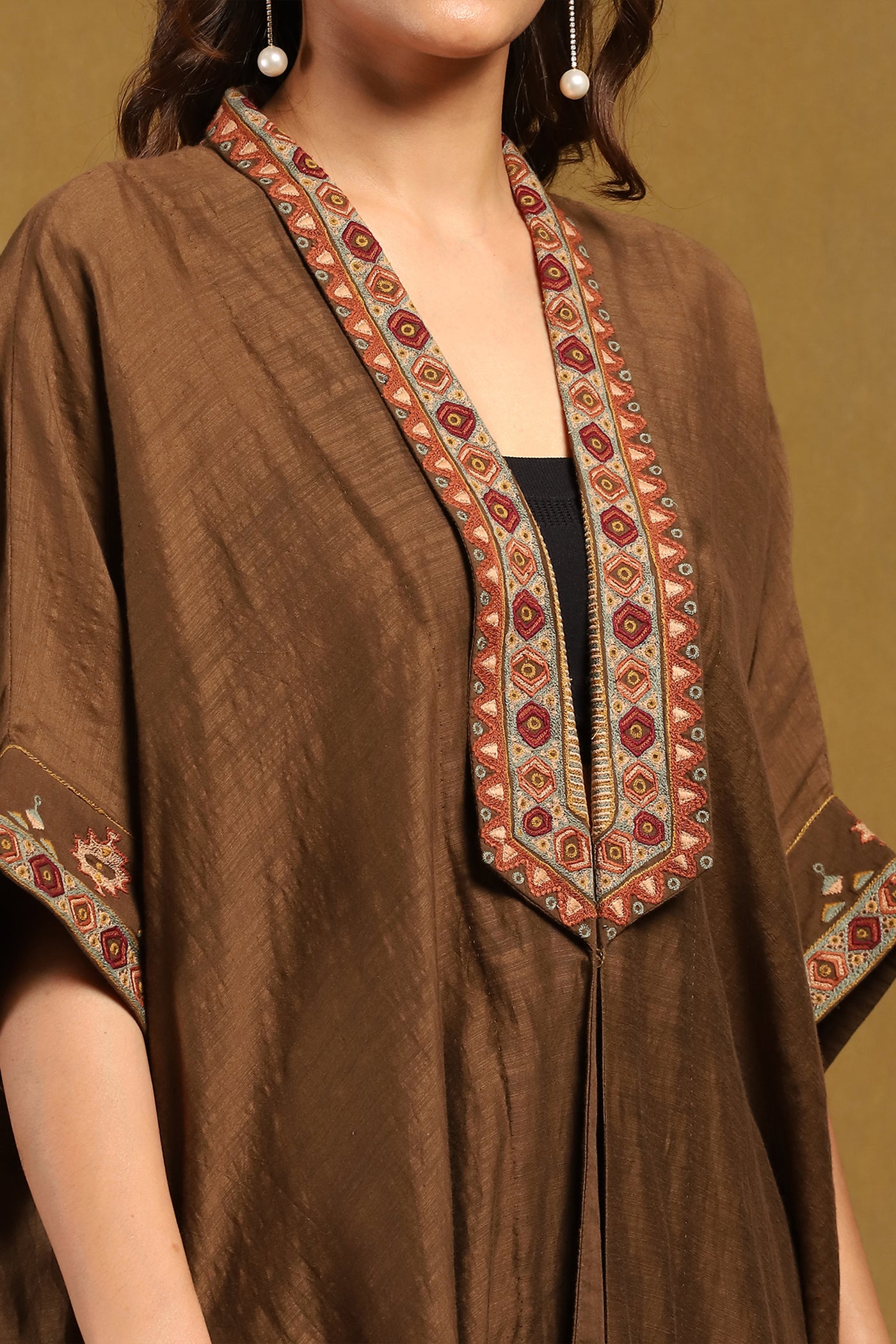 Ritu Kumar Brown Essential Kyesha Shrug indian designer wear online shopping melange singapore