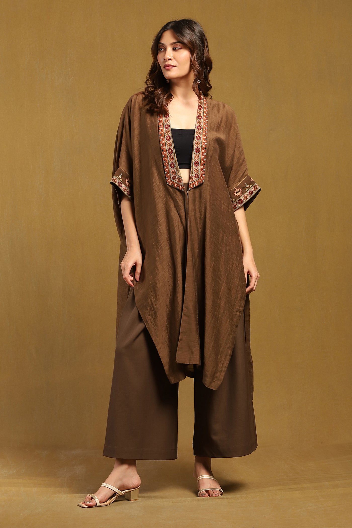 Ritu Kumar Brown Essential Kyesha Shrug indian designer wear online shopping melange singapore