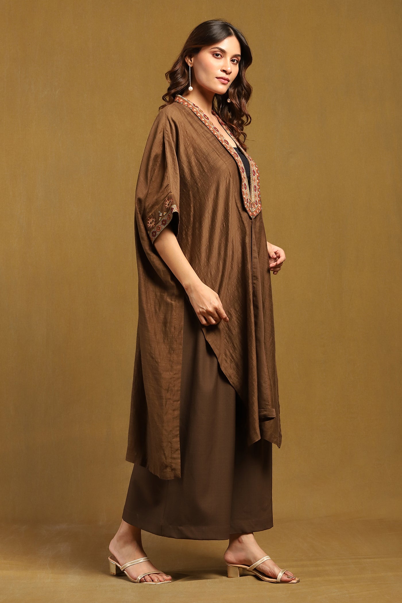 Ritu Kumar Brown Essential Kyesha Shrug indian designer wear online shopping melange singapore