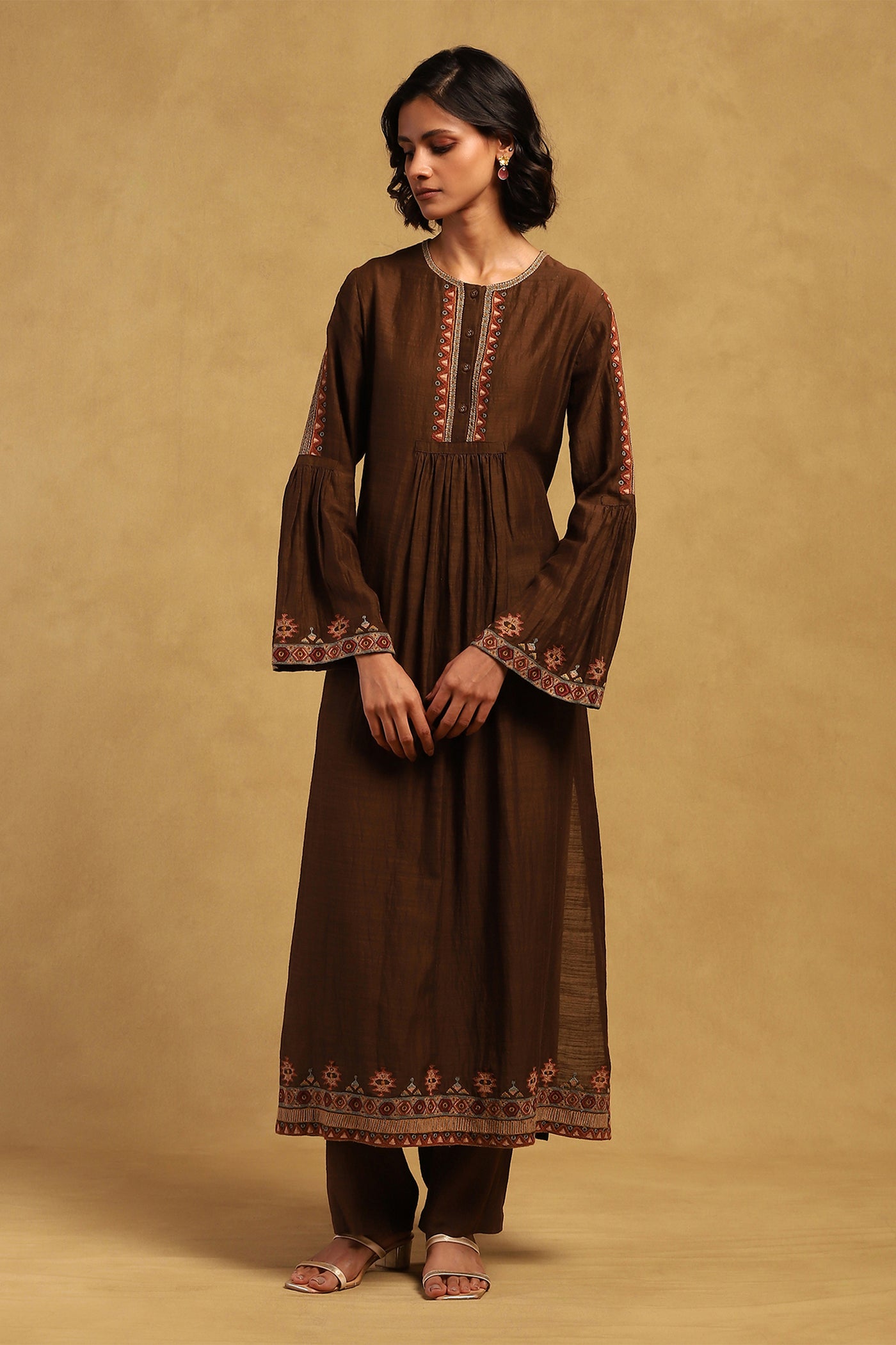 Ritu Kumar Brown Kyesha Kurta With Pant indian designer wear online shopping melange singapore