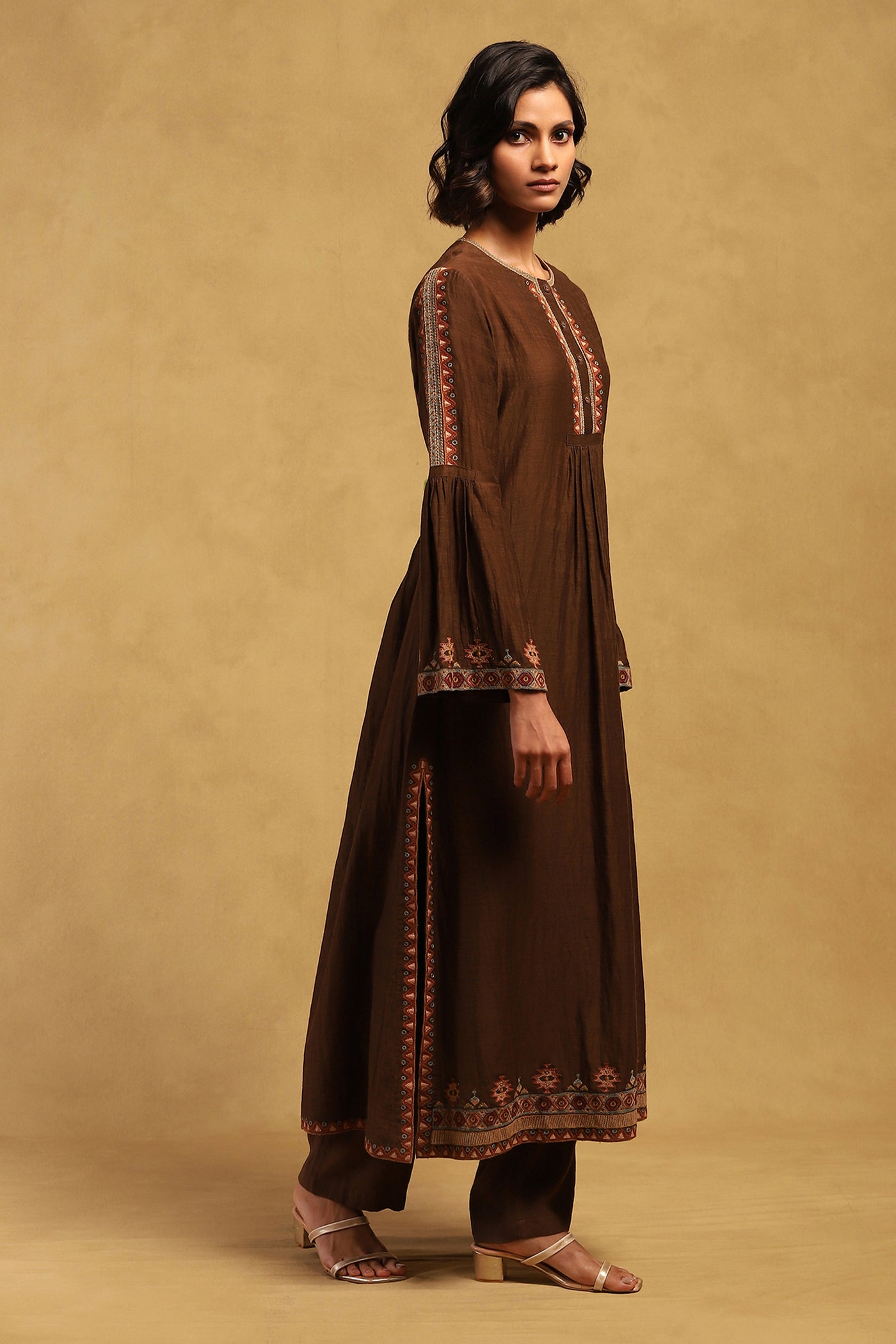 Ritu Kumar Brown Kyesha Kurta With Pant indian designer wear online shopping melange singapore