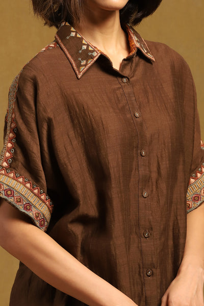 Ritu Kumar Brown Kyesha Shirt indian designer wear online shopping melange singapore