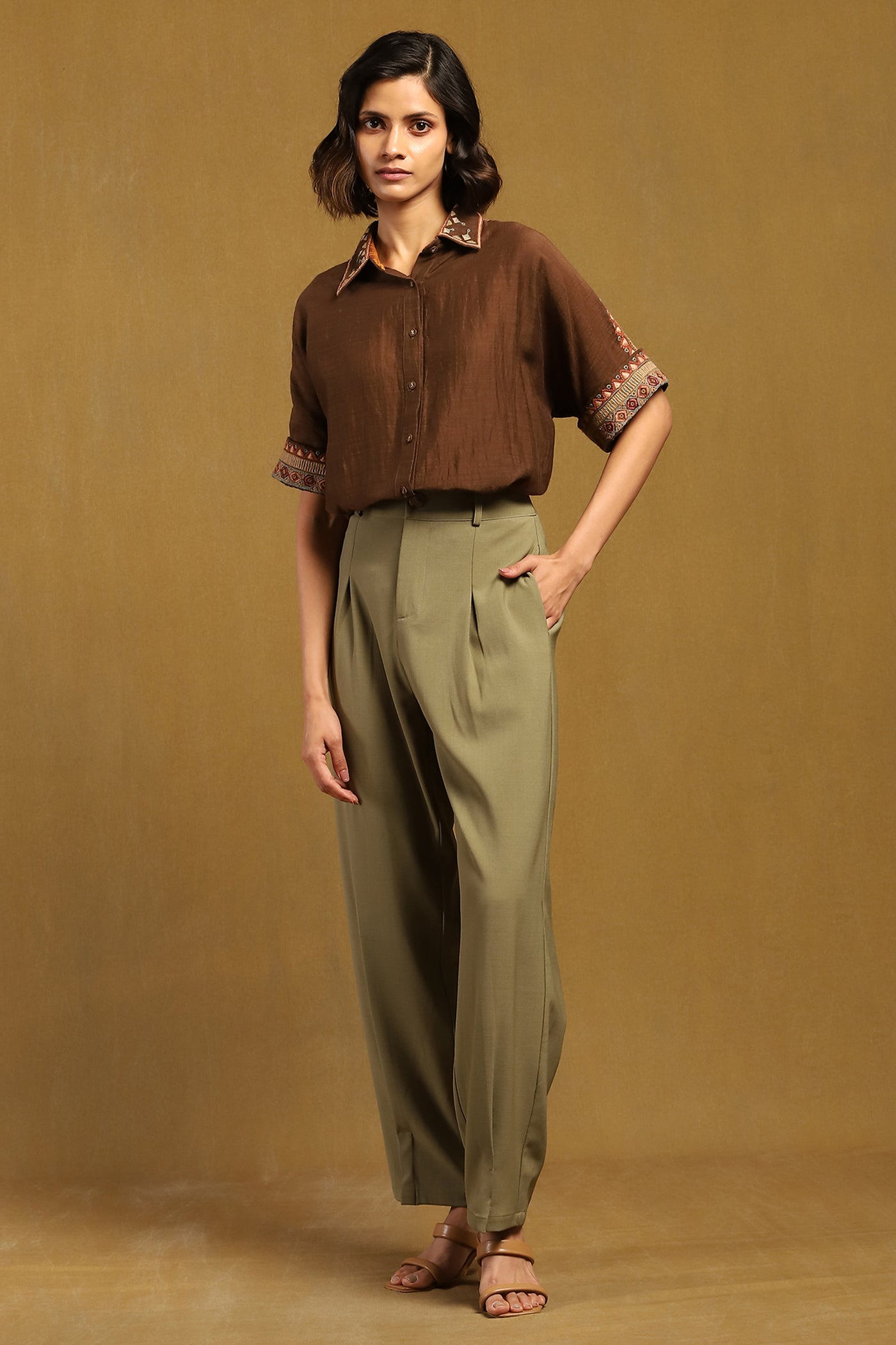 Ritu Kumar Brown Kyesha Shirt indian designer wear online shopping melange singapore