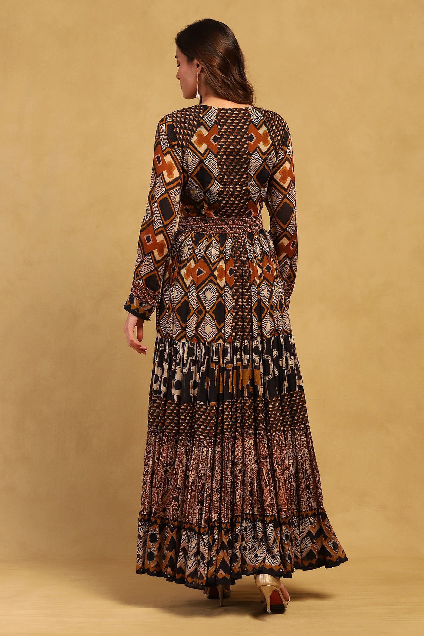 Ritu Kumar Brown Meraki Border Maxi Dress indian designer wear online shopping melange singapore