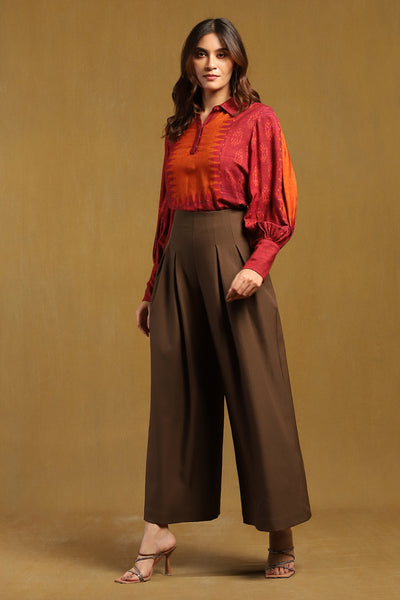 Ritu Kumar Brown Sand Flared Pant indian designer wear online shopping melange singapore