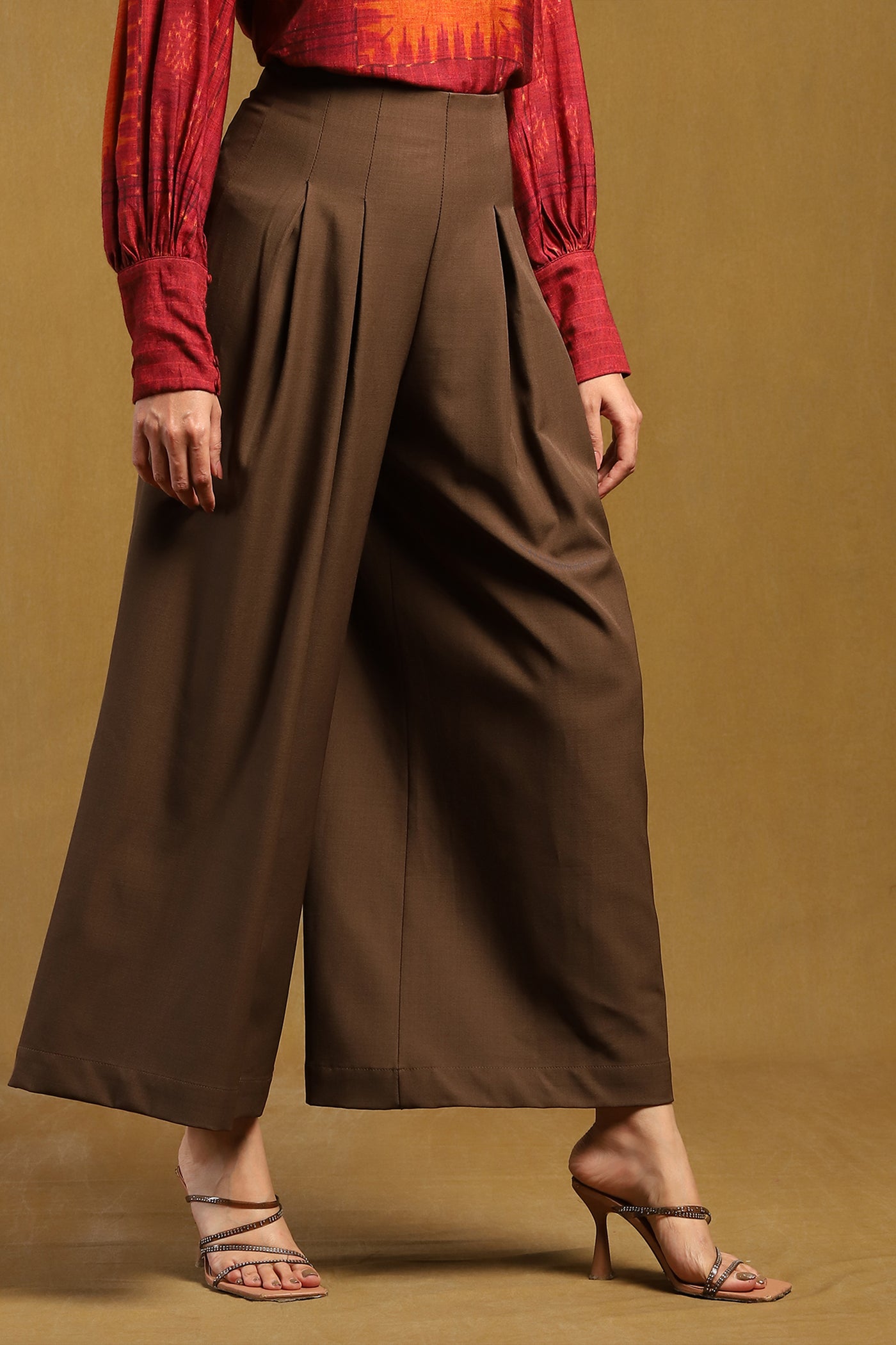 Ritu Kumar Brown Sand Flared Pant indian designer wear online shopping melange singapore