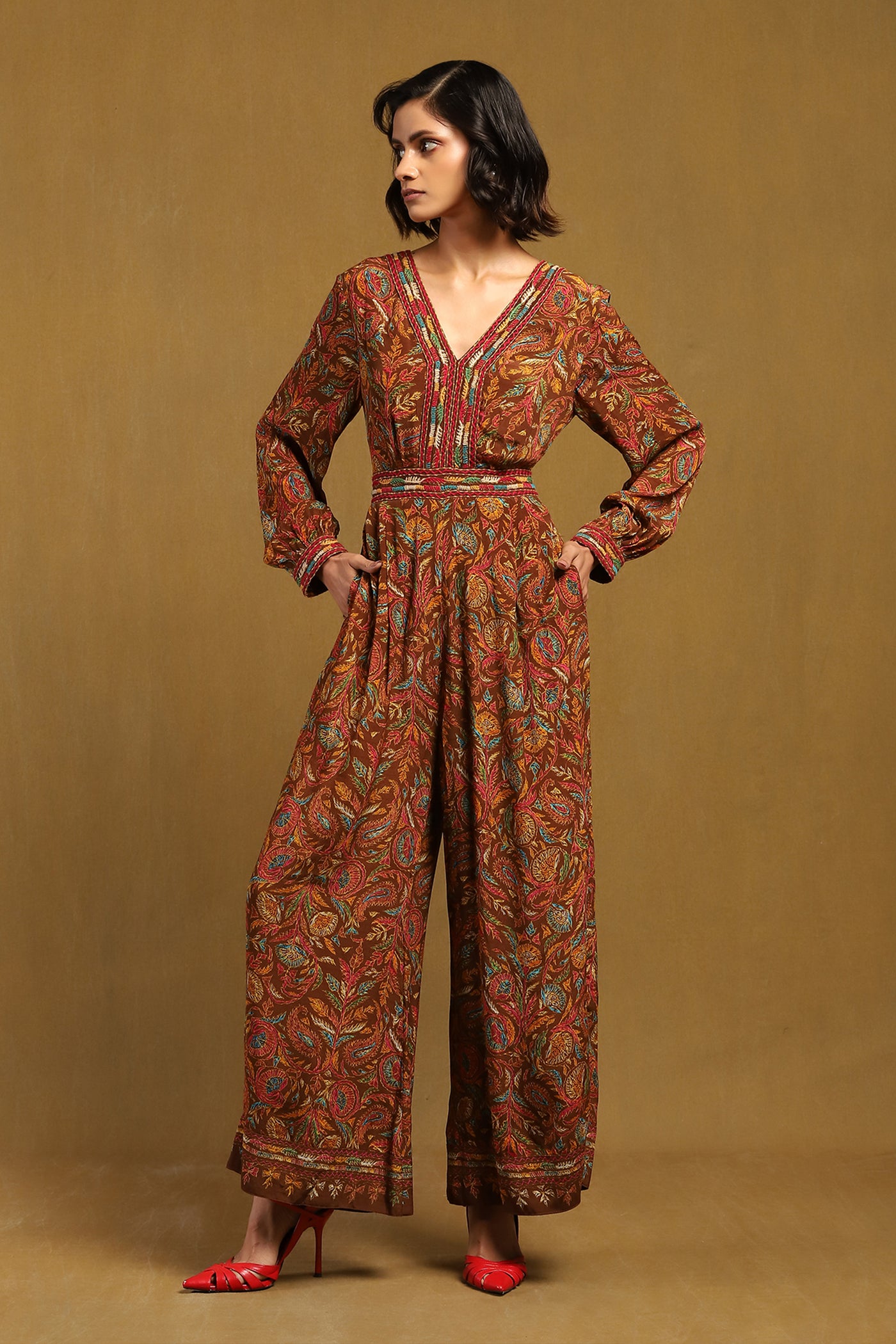 Ritu Kumar Brown Sophie Jumpsuit indian designer wear online shopping melange singapore