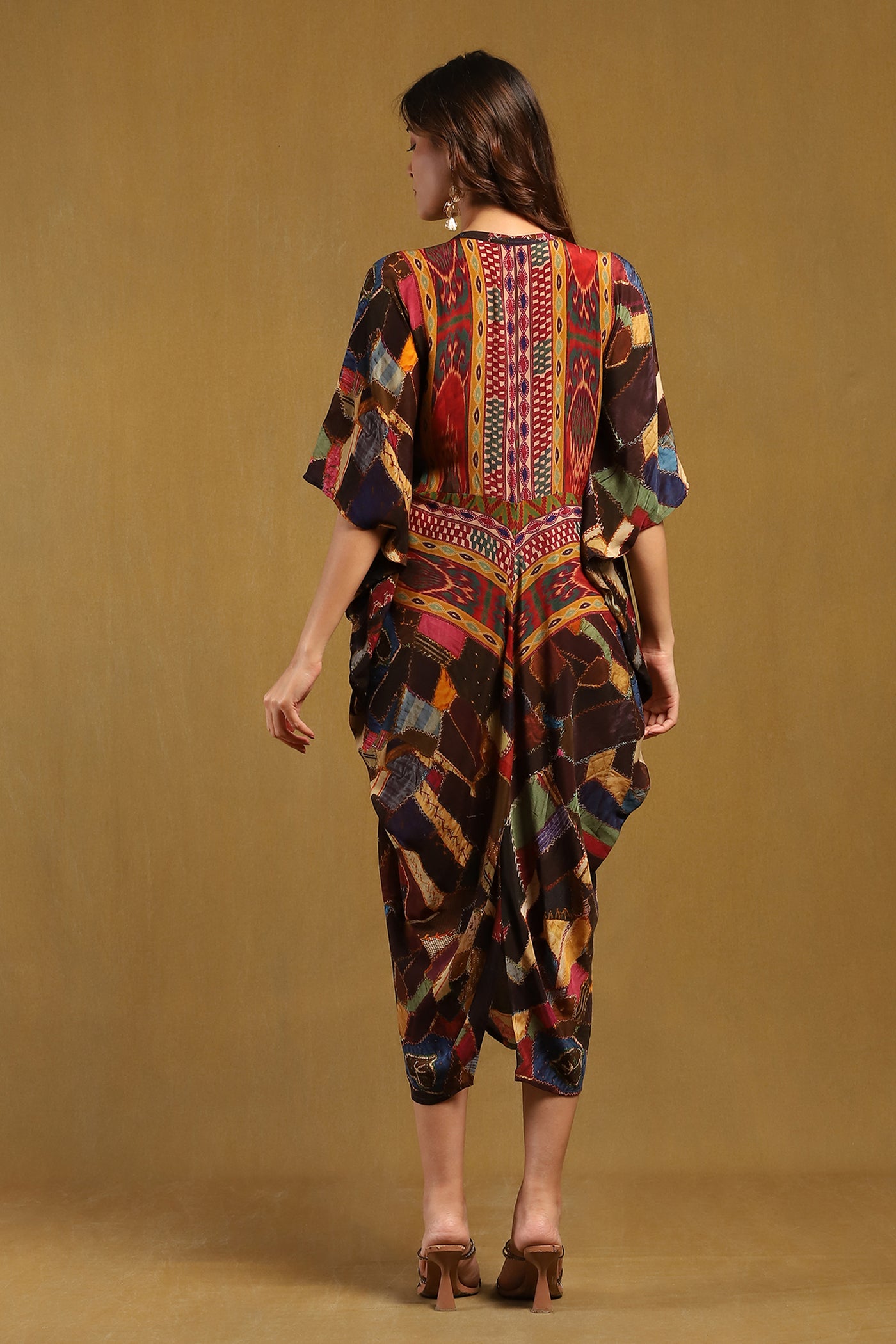 Ritu Kumar Brown Velvet Patchwork Kaftan Dress indian designer wear online shopping melange singapore