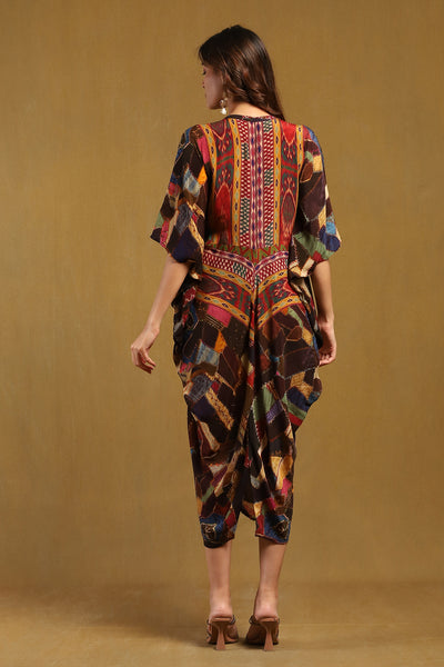 Ritu Kumar Brown Velvet Patchwork Kaftan Dress indian designer wear online shopping melange singapore