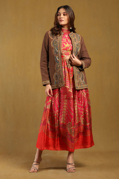 Ritu Kumar Brown Yale Jacket indian designer wear online shopping melange singapore
