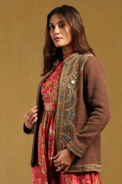 Ritu Kumar Brown Yale Jacket indian designer wear online shopping melange singapore
