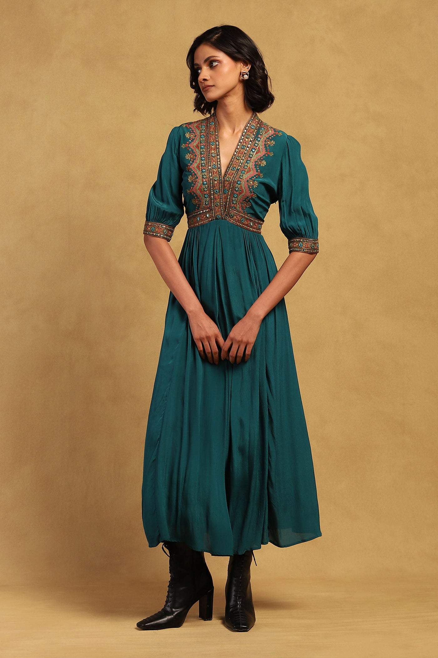 Ritu Kumar Green Prishan Maxi Dress indian designer wear online shopping melange singapore