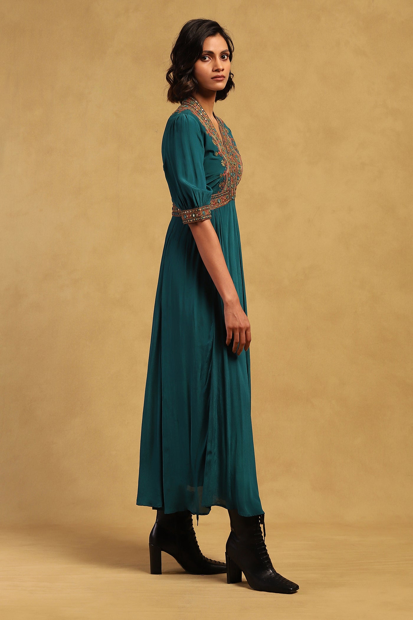 Ritu Kumar Green Prishan Maxi Dress indian designer wear online shopping melange singapore