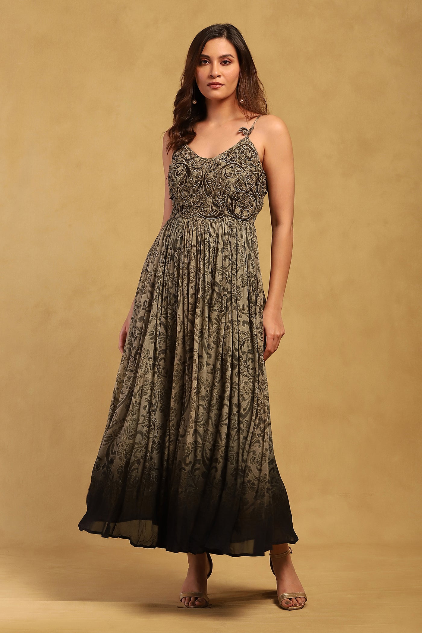 Ritu Kumar Grey Jalaj Long Dress indian designer wear online shopping melange singapore