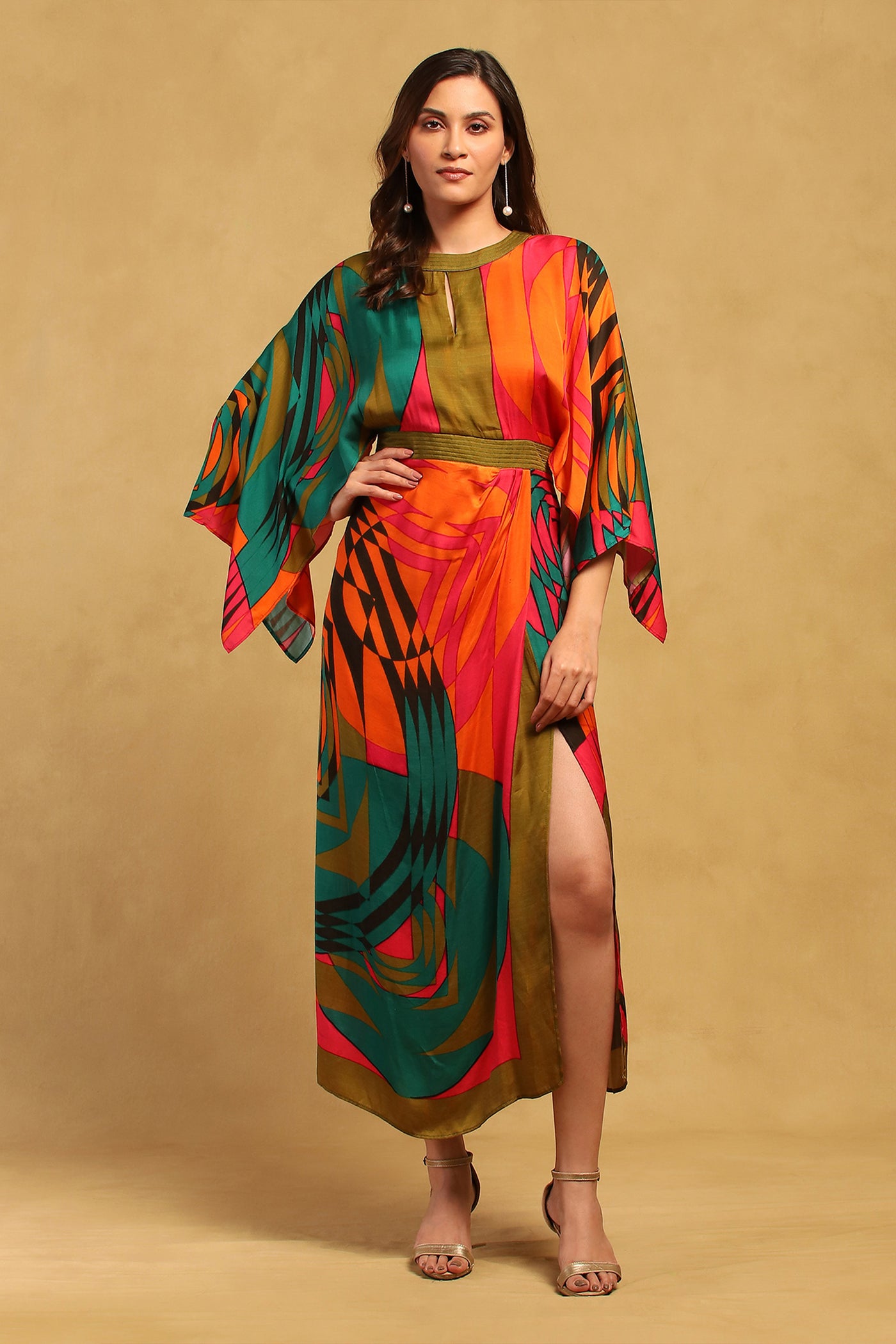 Ritu Kumar Multi Color Minati Kaftan Dress indian designer wear online shopping melange singapore