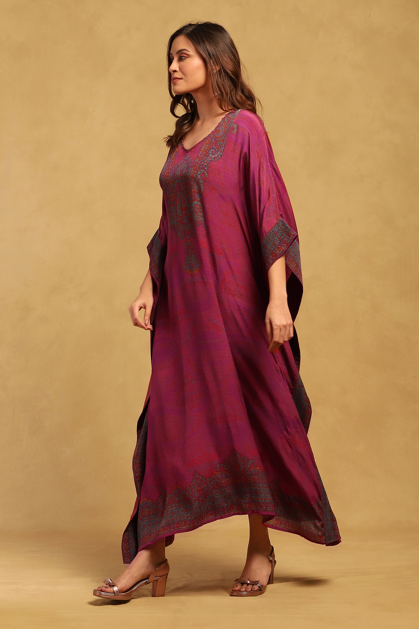 Ritu Kumar Pink Aboriginal Kaftan Dress With Camisole indian designer wear online shopping melange singapore